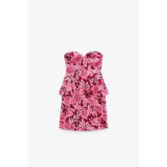 ZARA JACQUARD PINK AND RED FLORAL DRESS JEWEL - Picture 8 of 13